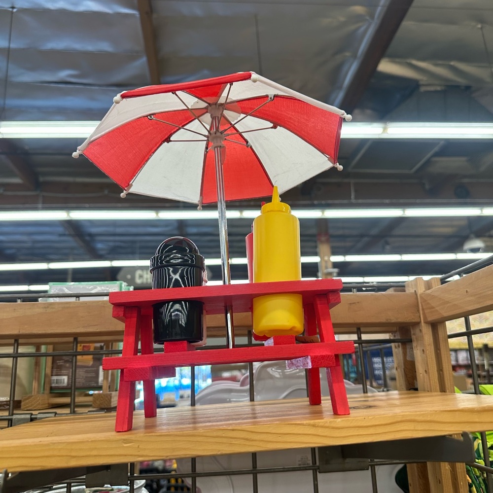 Cost Plus World Market Red and White Picnic Condiment Caddy with Umbrella - Picture 4 of 4